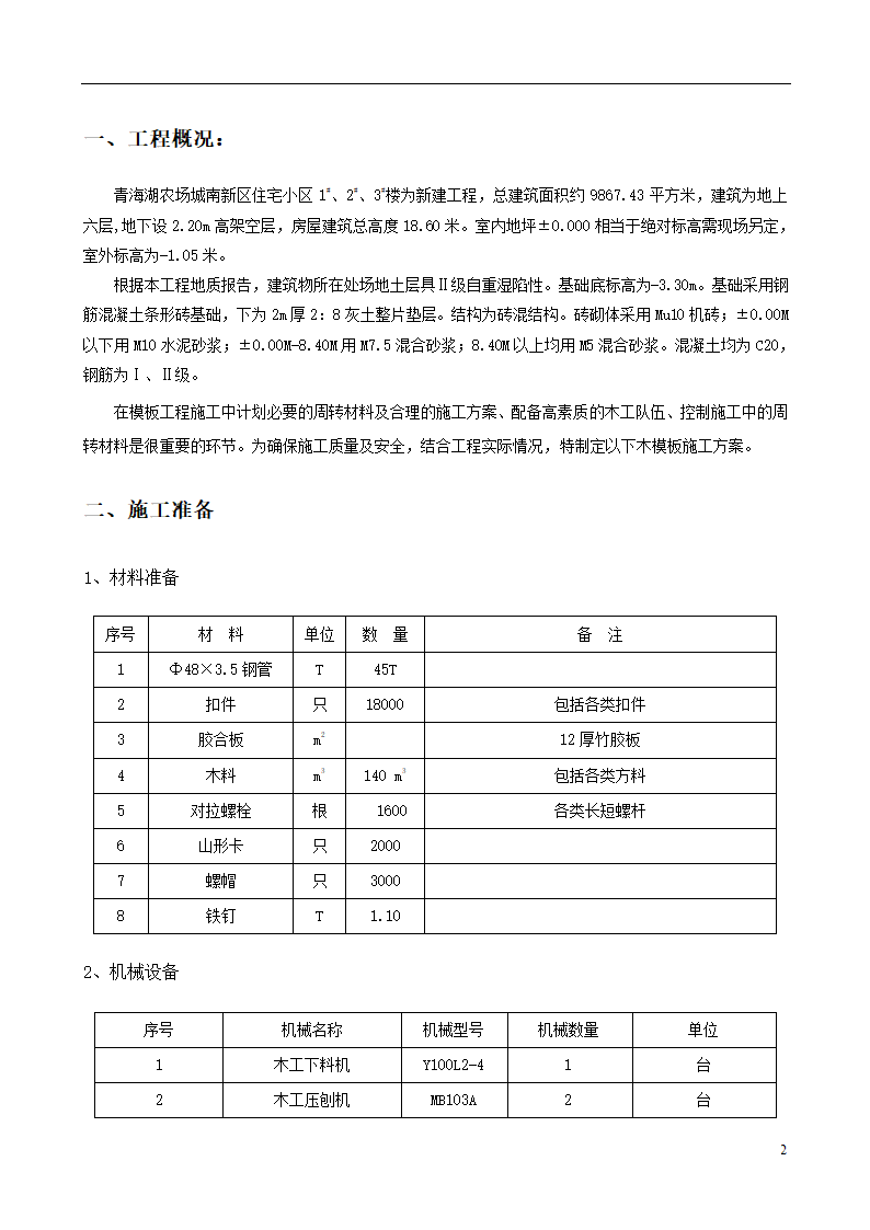 城南新区青海湖农场住宅小区工程模板施工方案设计.doc第2页