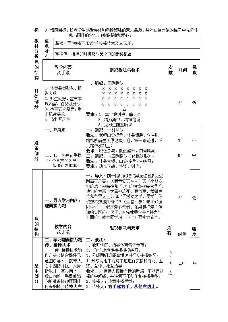 迎面接力跑（教案）体育五年级下册 通用版.doc第3页