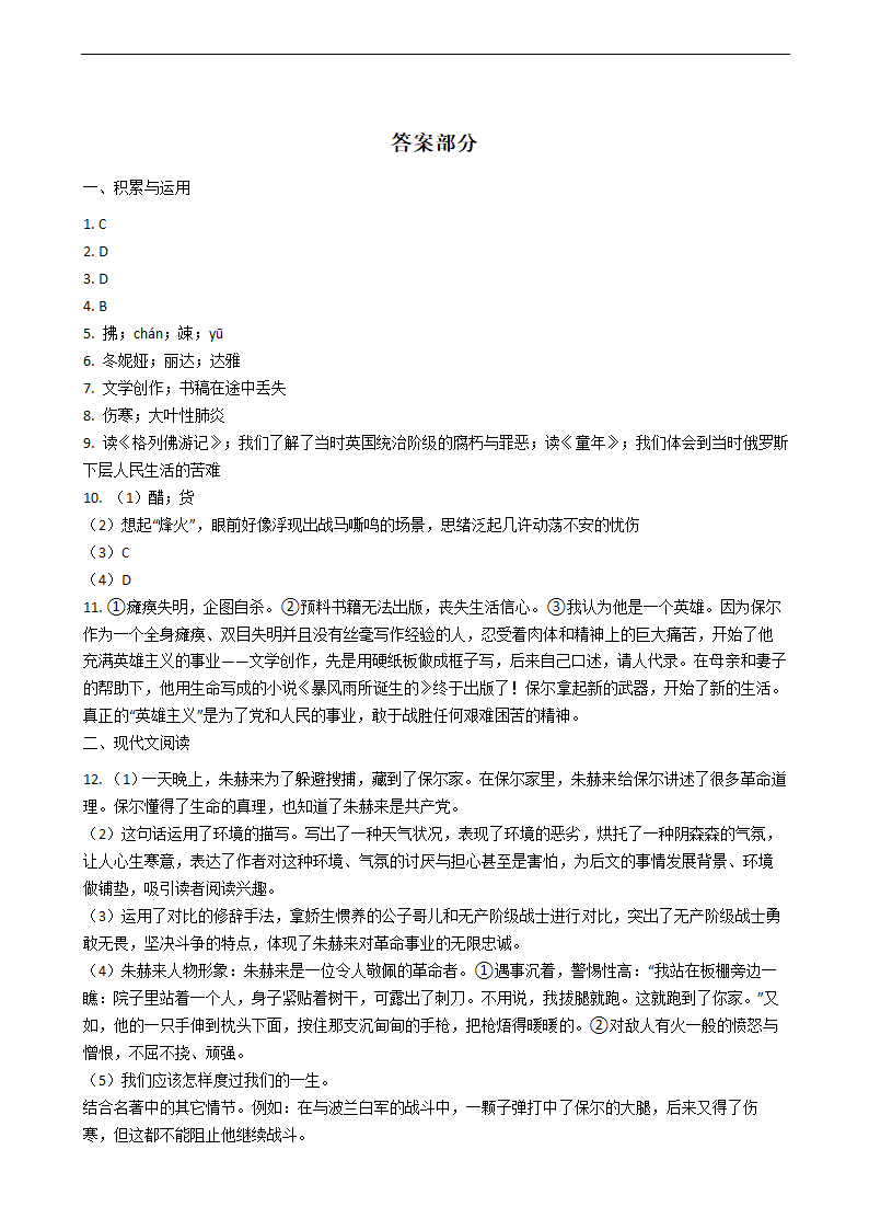 部编版八年级下第六单元名著导读 《钢铁是怎样炼成的》：同步练习（含答案）.doc第9页