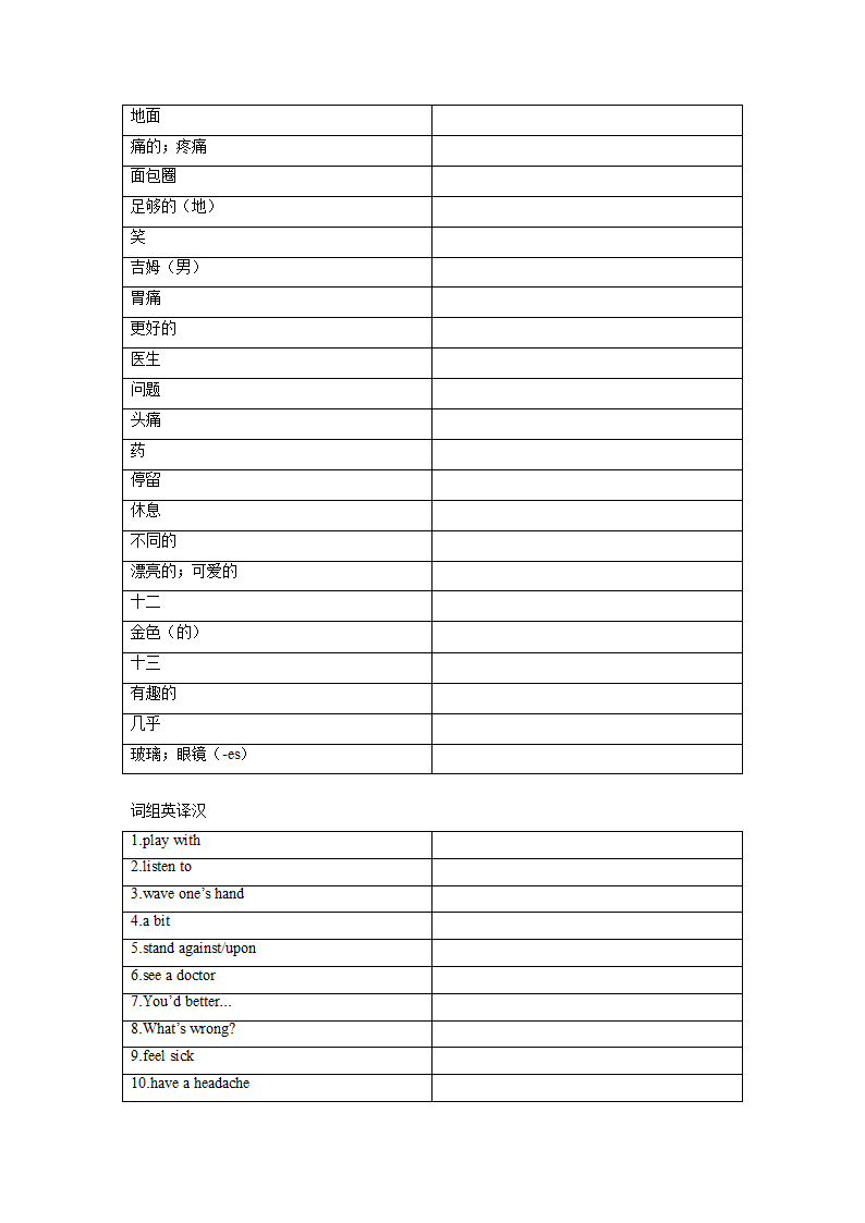 冀教版七年级上册Unit 3 Body Parts and Feelings单词、词组默写清单（含答案）.doc第3页