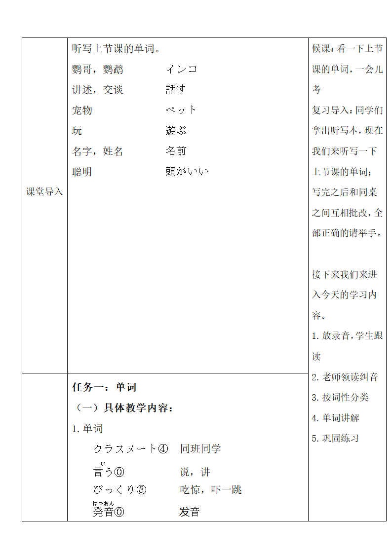 第3课 ペット 表格式 单词加语法教案 2023-2024学年初中日语人教版八年级第二册.doc第2页