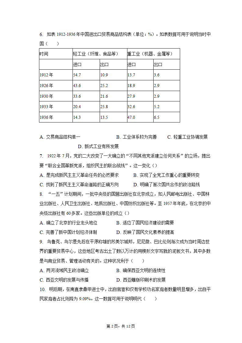 2023年吉林省通化市重点中学高考历史二模试卷（含解析）.doc第2页