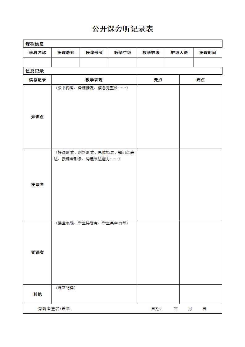 公开课旁听记录表.docx
