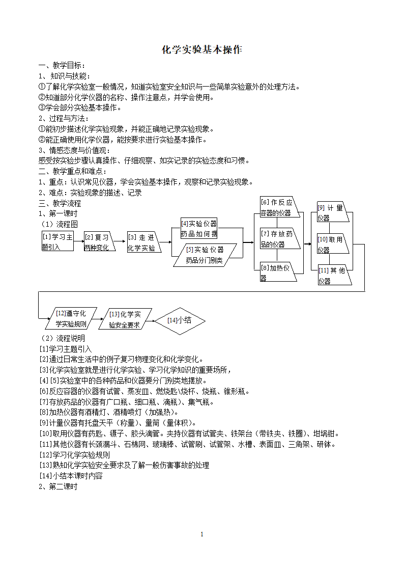 沪教版（上海）初中化学九年级上册 1.2  化学实验基本操作  (共2课时) 教案.doc