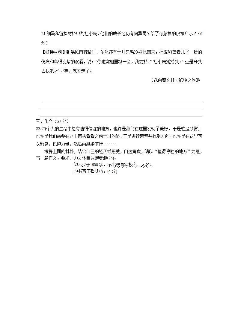 2021年泰州市兴化市乐吴中学初三第一次模拟考试语文试卷（word版含答案）.doc第7页