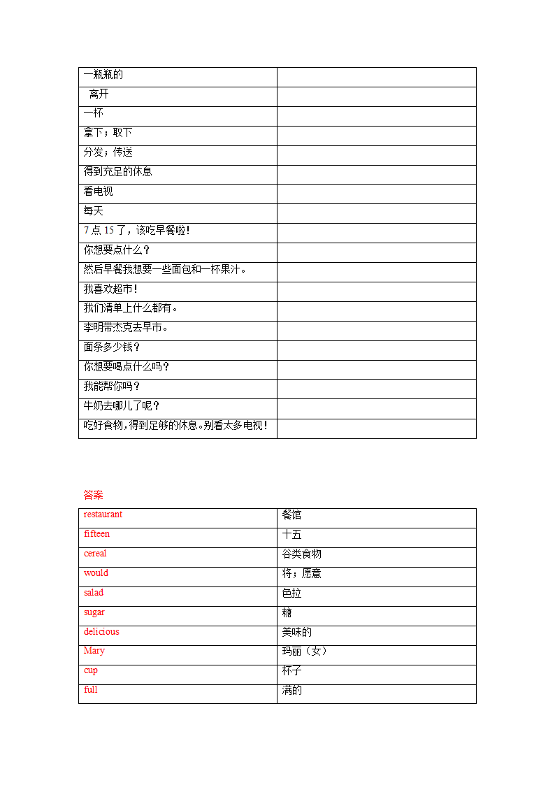 冀教版七年级上册Unit 4 Food and Restaurants单词、词组默写清单（含答案）.doc第5页