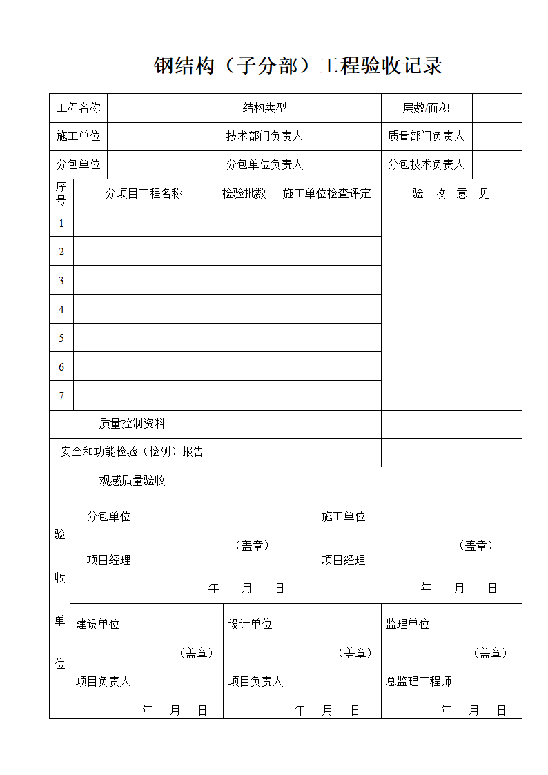 钢结构子分部工程验收记录.doc第1页