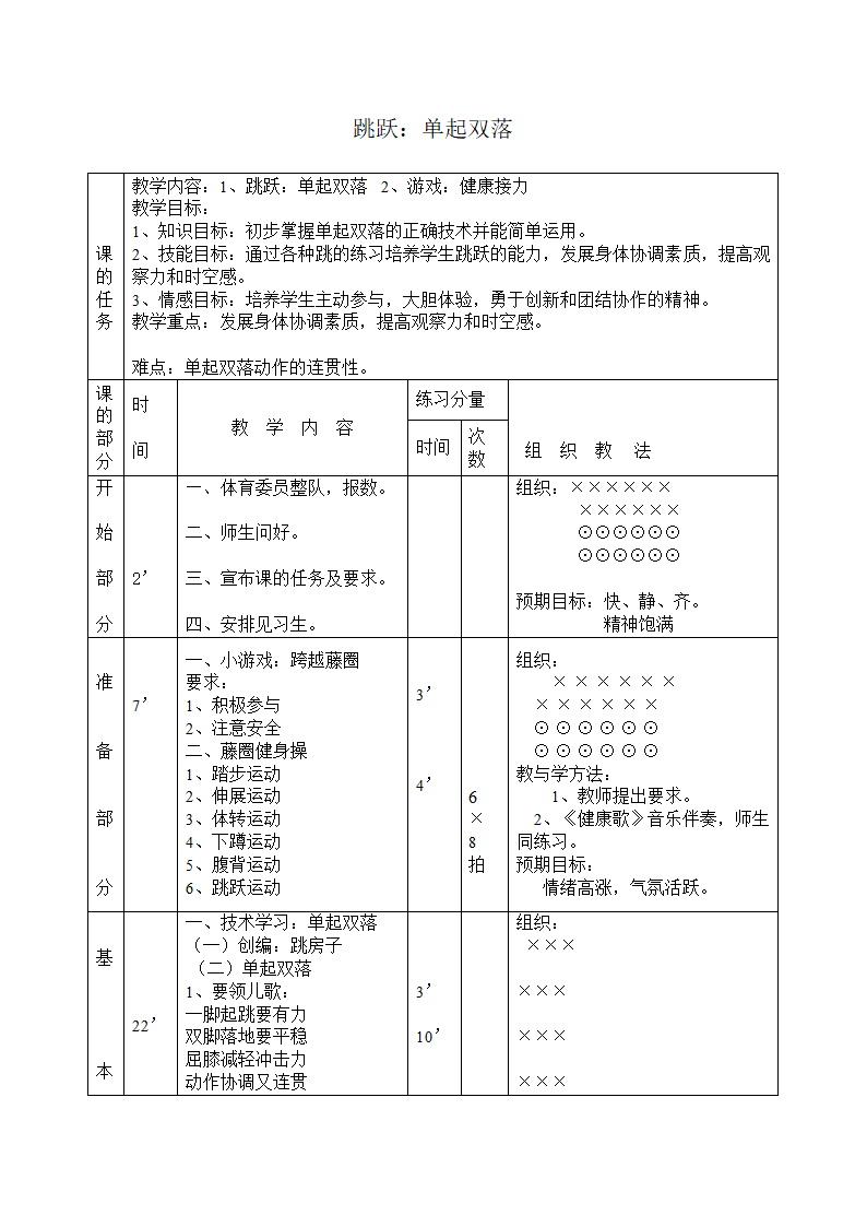 小学体育教案-跳跃-单起双落 全国通用.doc第1页