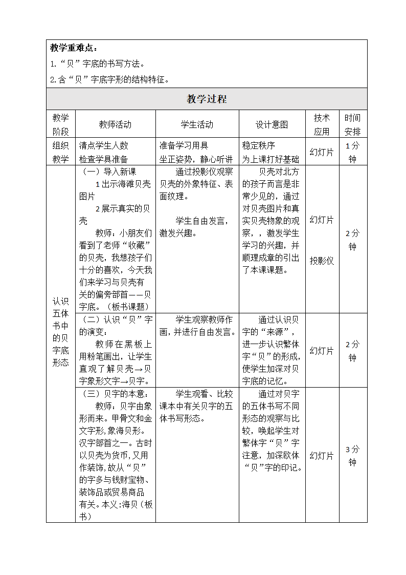 北师大版 书法练习指导 14贝字底 教案（表格式）.doc第2页