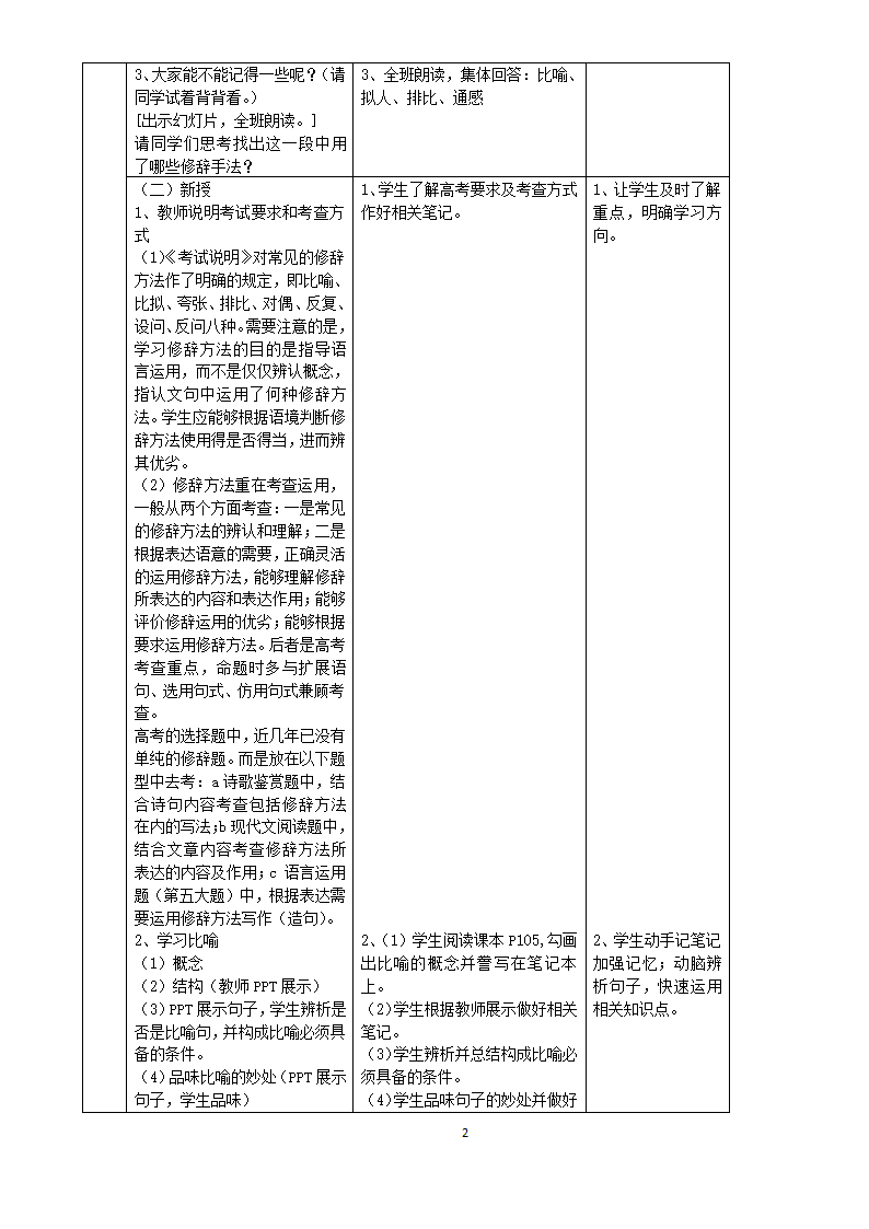 第六课第二节《语言表达的十八般武艺》教案（表格式）201-2022人教版高中语文选修《语言文字应用》.doc第2页