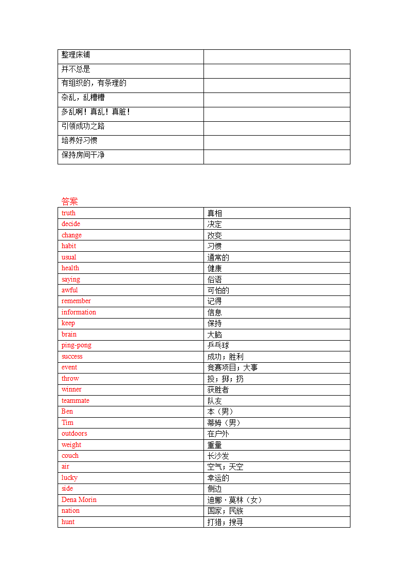 冀教版英语七年级下册 Unit 7 Sports and Good Health单词、词组默写清单（含答案）.doc第7页