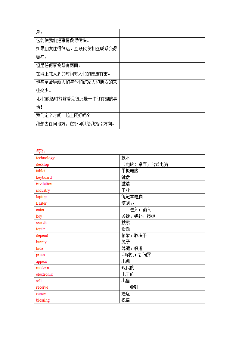 冀教版英语八年级下册Unit 4 The Internet Connects Us单词、词组默写清单（含答案）.doc第5页