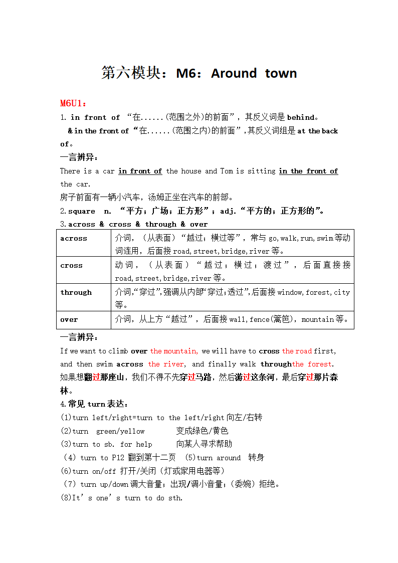 外研版英语七下第六模块Module 6 Around town重要知识点.doc第1页