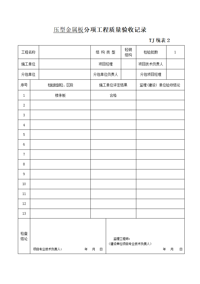 压型金属板分项工程质量验收记录.doc第1页