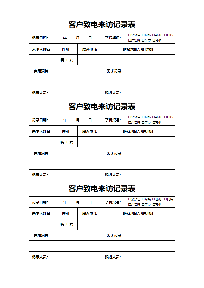 客户致电来访记录表.docx