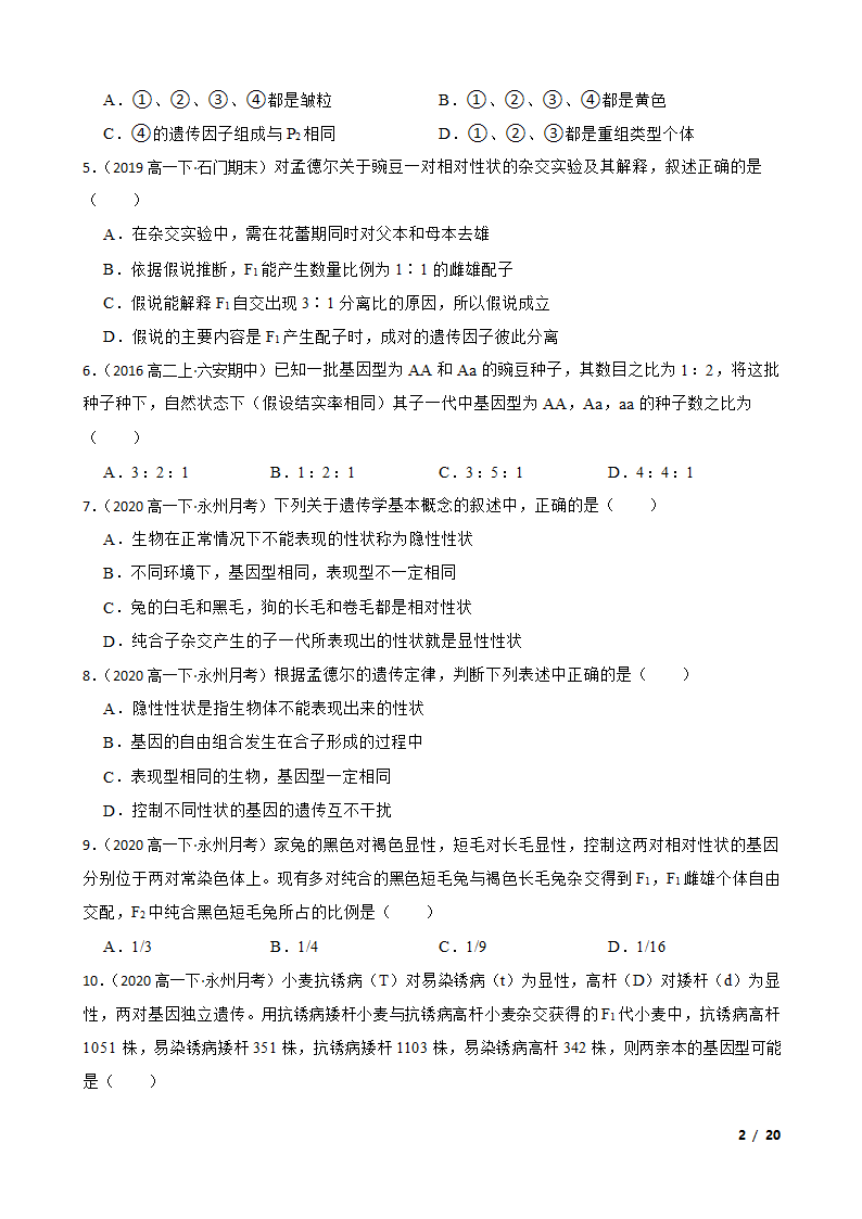 湖南省永州市四中2019-2020学年高一下学期生物3月月考试卷.doc第2页