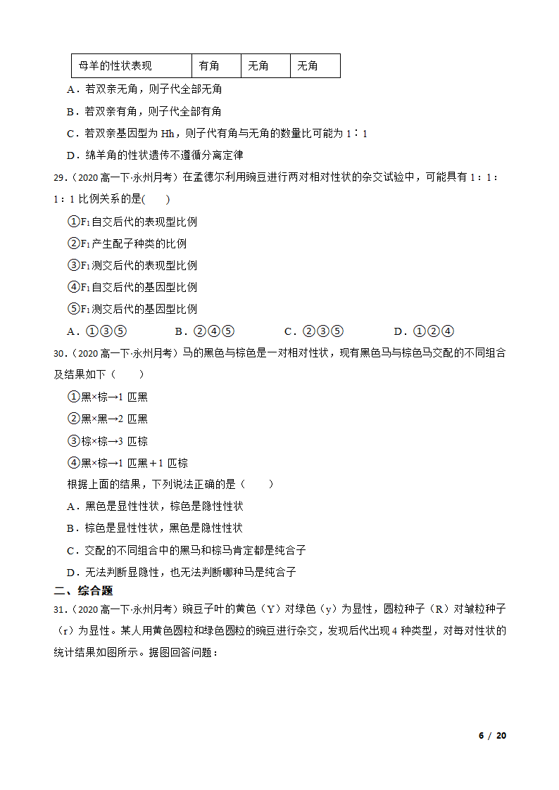 湖南省永州市四中2019-2020学年高一下学期生物3月月考试卷.doc第6页