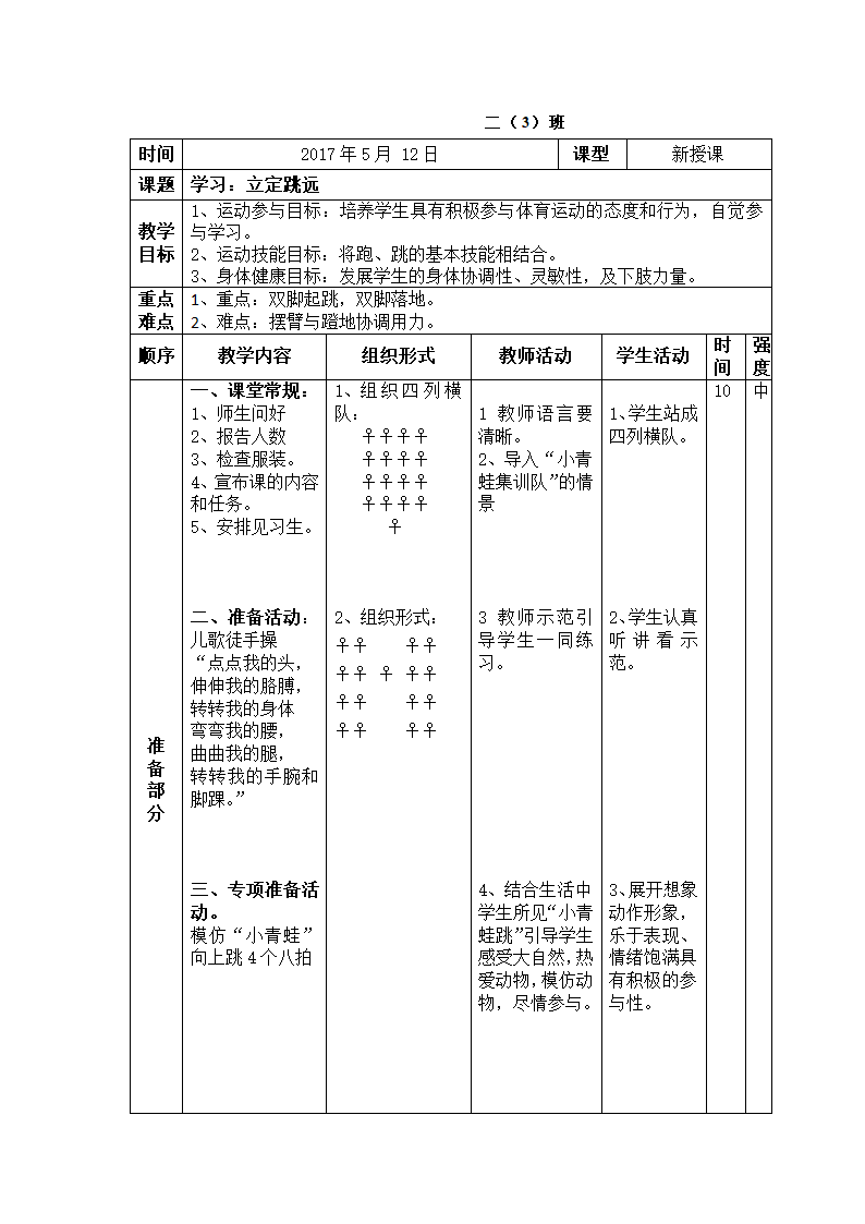 二年级体育立定跳远  教案 全国通用.doc第1页