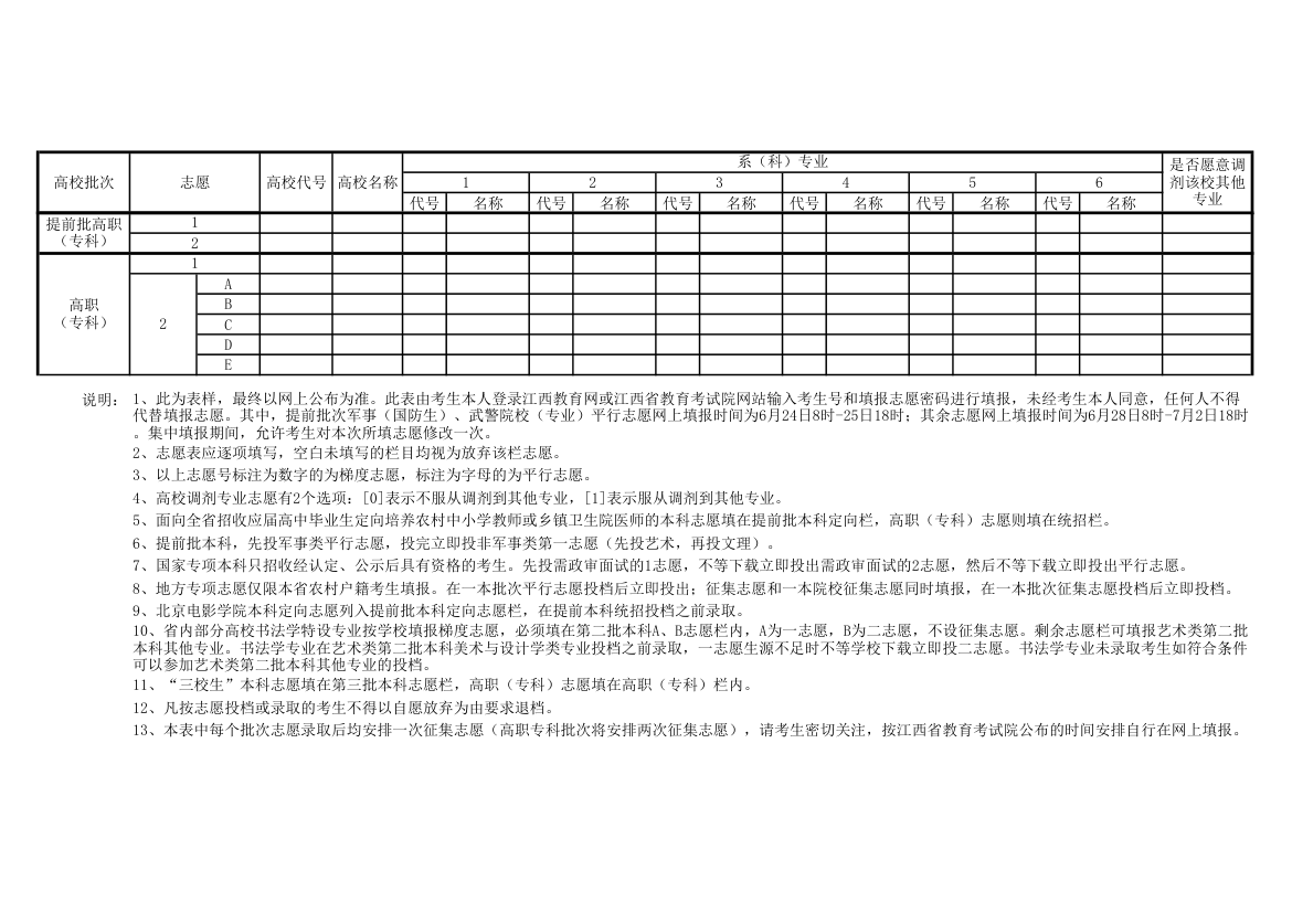 江西省2015年普通高校招生考生报考志愿表第3页