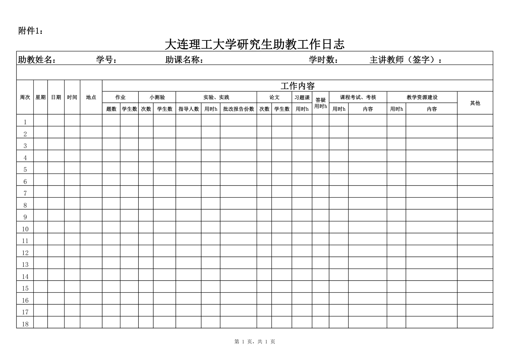 大连理工大学研究生助教工作日志第1页