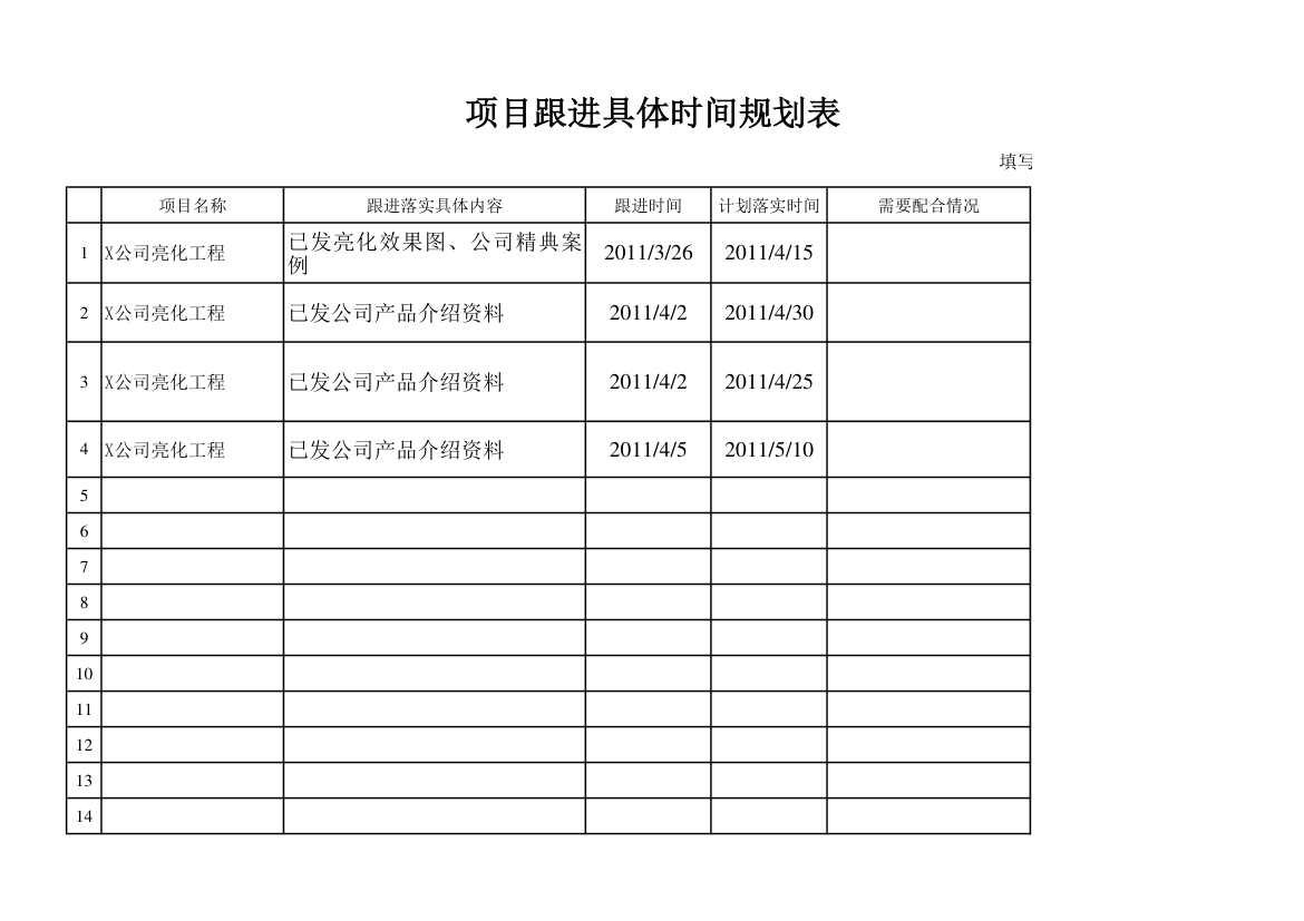 项目跟进具体时间规划表第1页