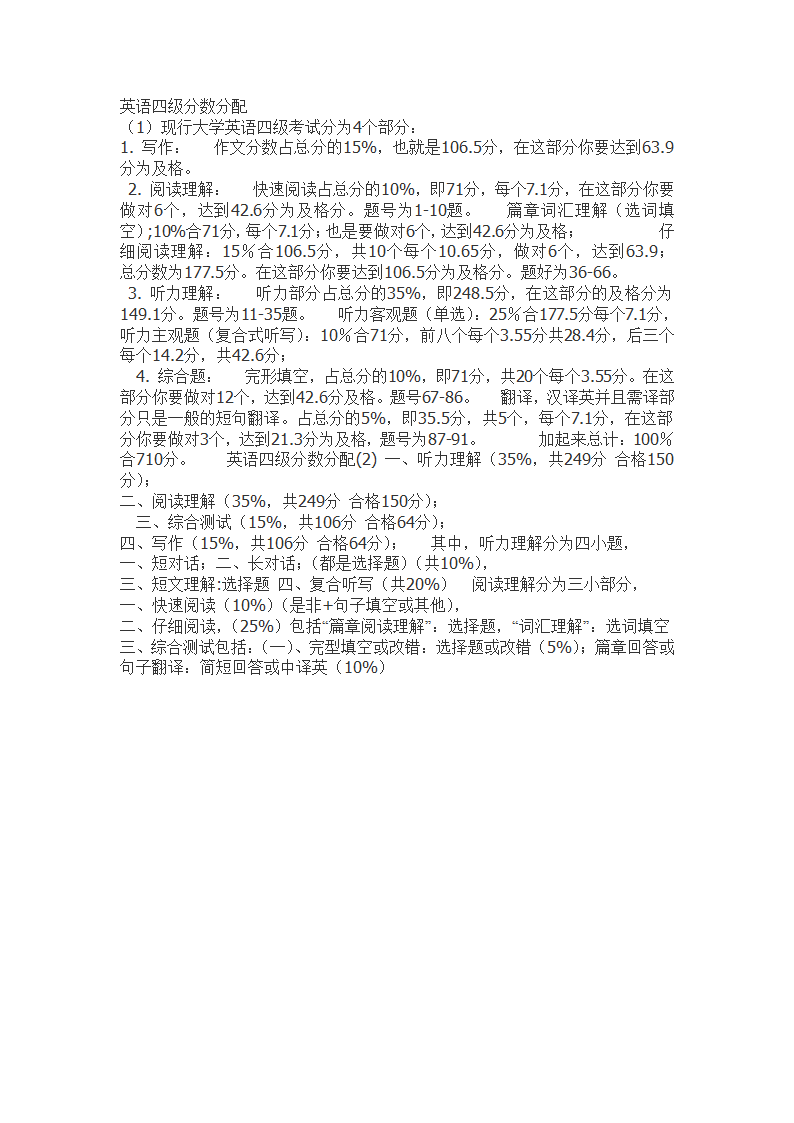 2012全国英语四级分值分布(免费)第2页