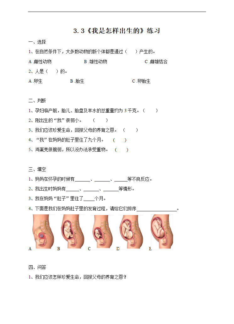 小学科学苏教版五年级下册《3.3 我是怎样出生的》练习.docx第1页