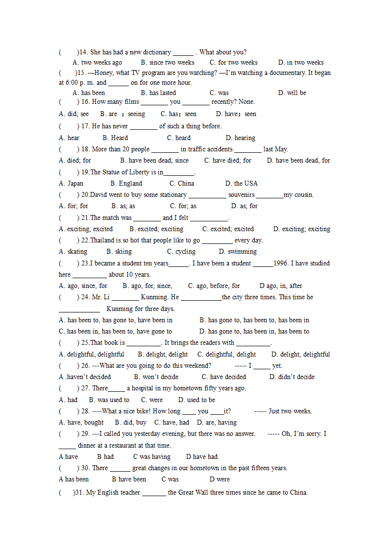 译林初中英语八下Unit 2 Traveling单选与词汇练习（含答案）.doc第2页