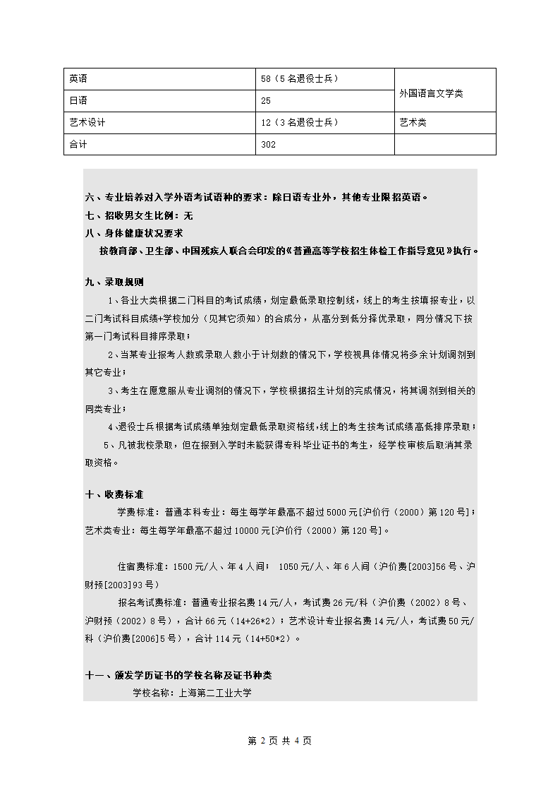 上海第二工业大学2011专升本招生简章第2页