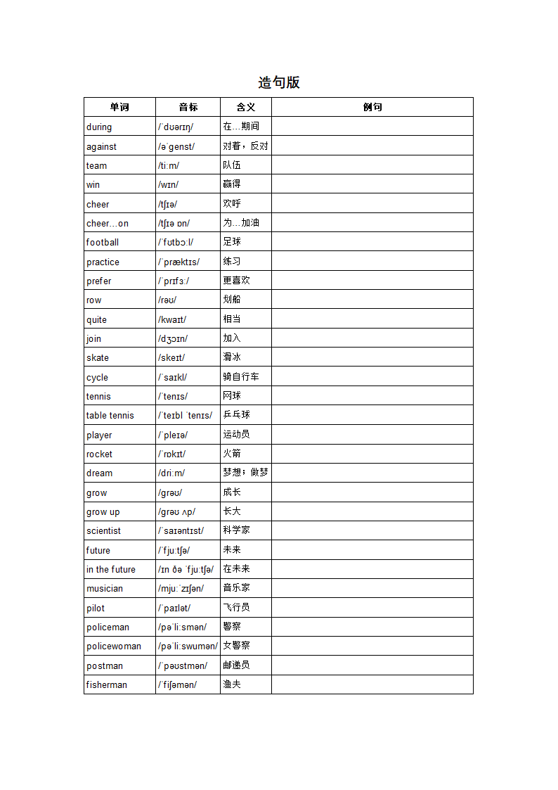 Unit 1 Playing Sports Topic 1 Section A B 单词背默音标写词造句应用同步练习（含答案）.doc第4页