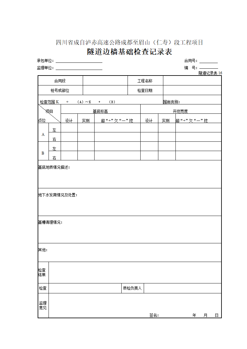 某工程隧道边墙基础检查记录表.doc第1页