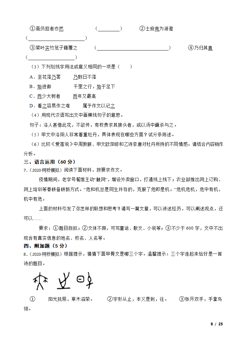 浙江省绍兴市柯桥区2020届初中语文毕业生学业水平考试适应性考试卷.doc第9页