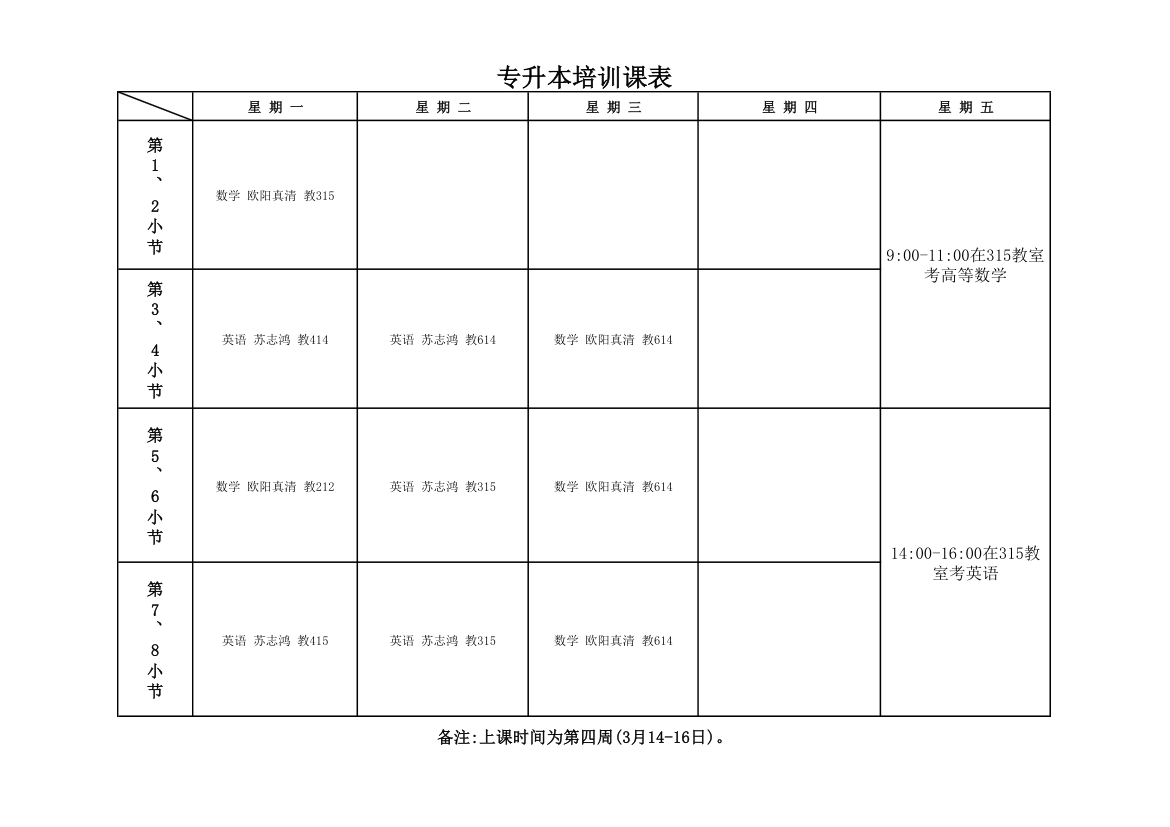 专升本培训课表(1)第1页