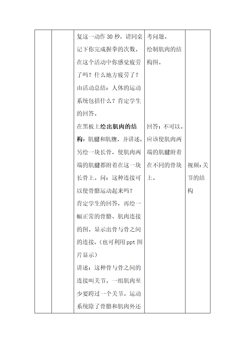 人教版初中生物八年级上册《第一节 动物的运动》参考教案1.doc第4页