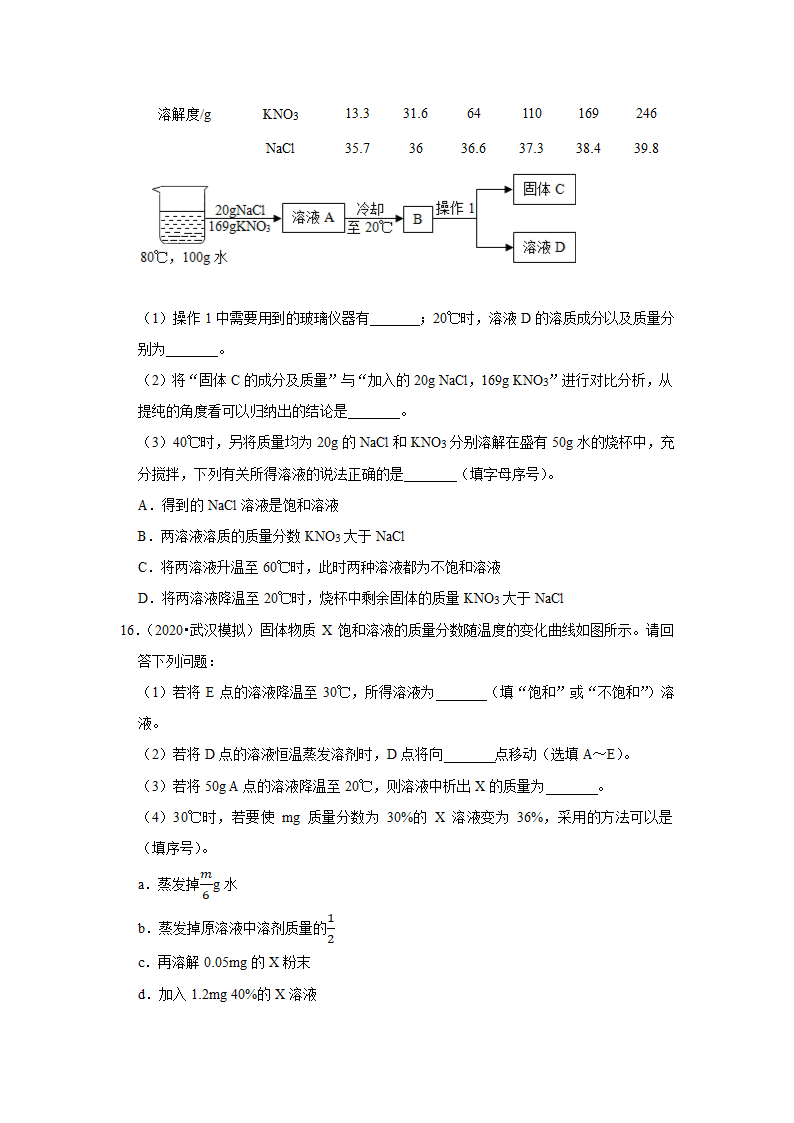 武汉2021年中考化学复习专练(7)溶液(word版含解析)第8页