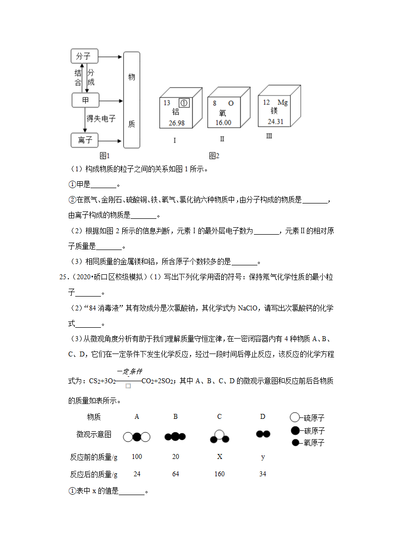 武汉2021年中考化学复习专练(1)分子、原子、元素(word版含解析)第10页