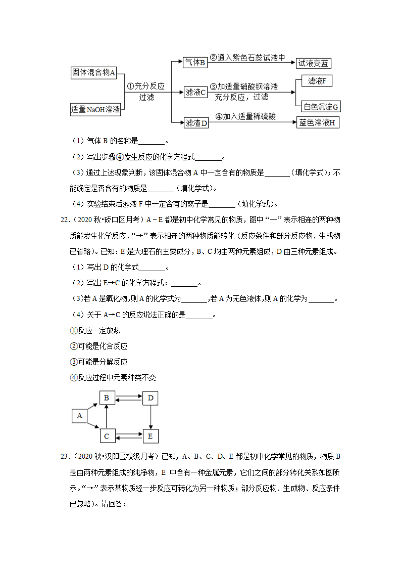 武汉2021年中考化学复习专练(9)物质的鉴别、转化和推断(word版含解析)第10页