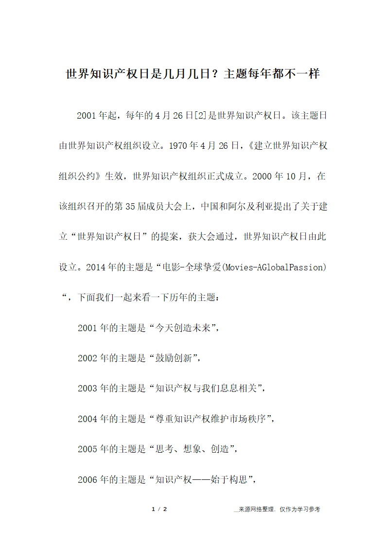 世界知识产权日是几月几日？主题每年都不一样第1页