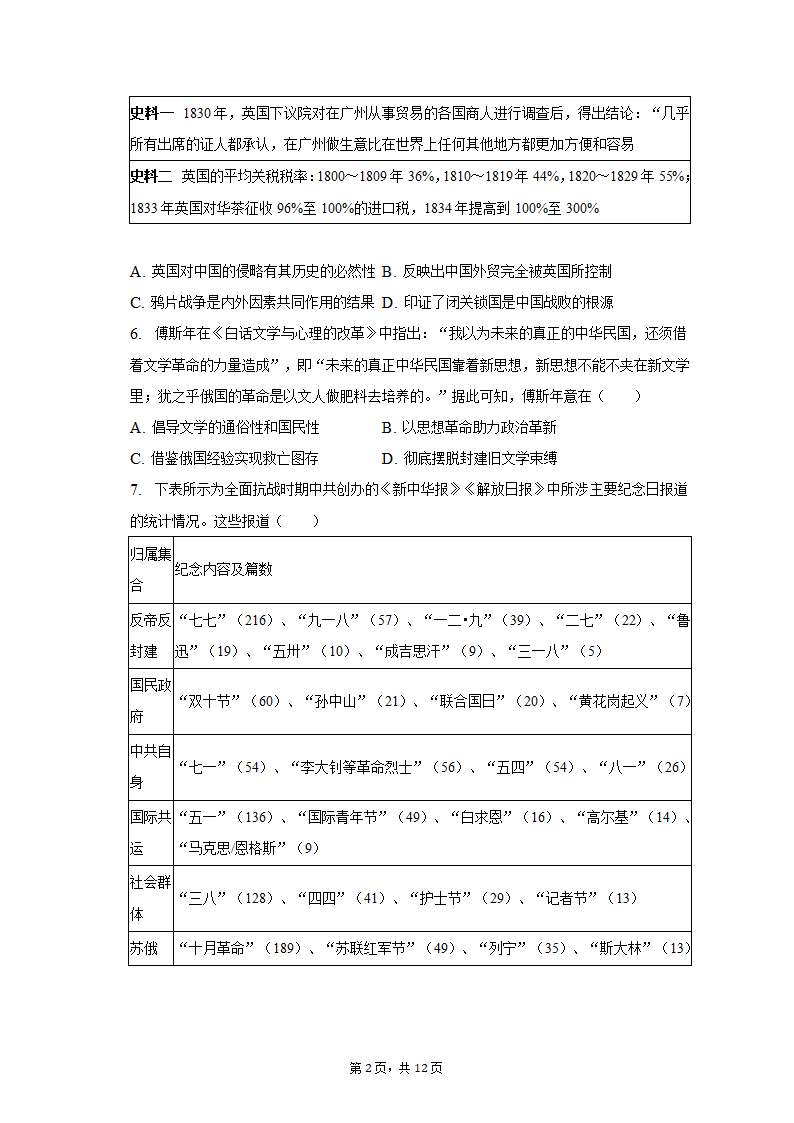 2023年吉林省通化市重点中学高考历史一模试卷（含解析）.doc第2页