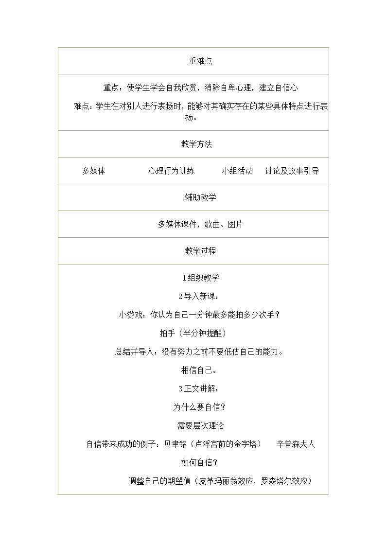 通用版高一心理健康 自信人生 教案.doc第2页