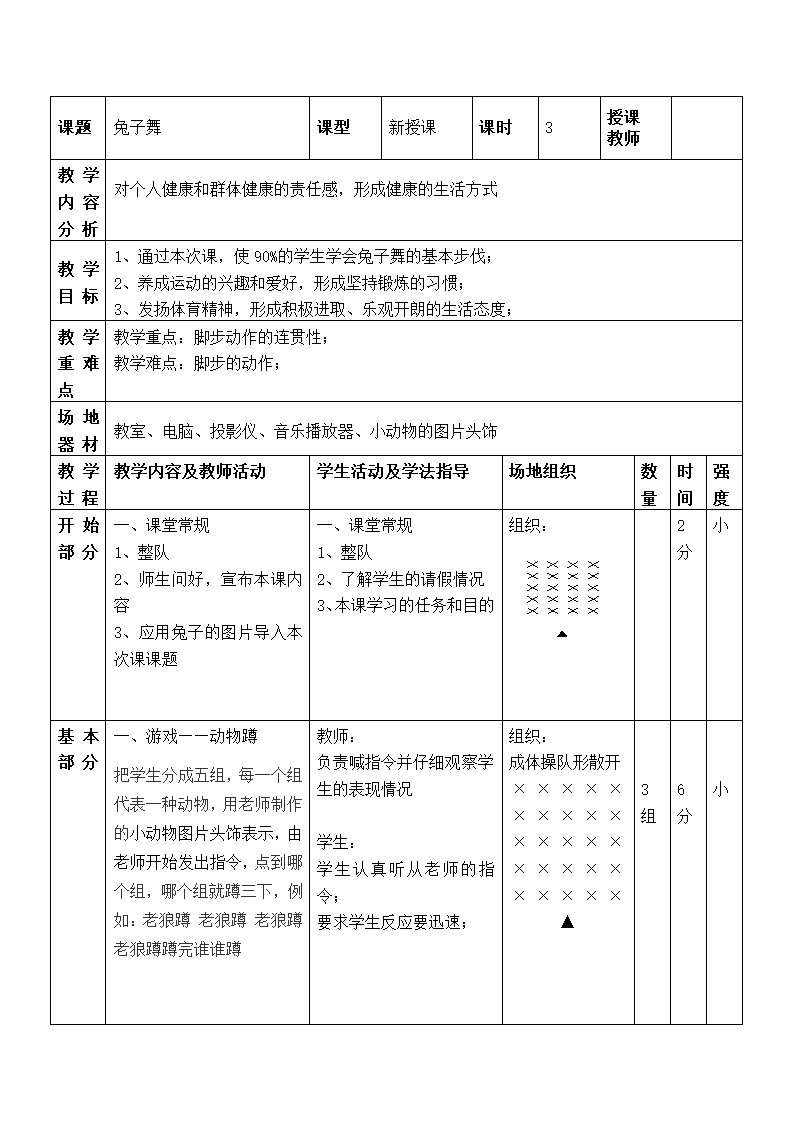 二年级体育兔子舞  教案 全国通用.doc第1页