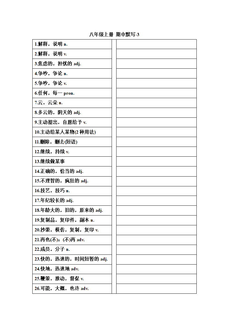 鲁教版(五四学制)八年级英语上册 _期中复习单词等默写表（Units 1-4）（无答案）.doc第3页