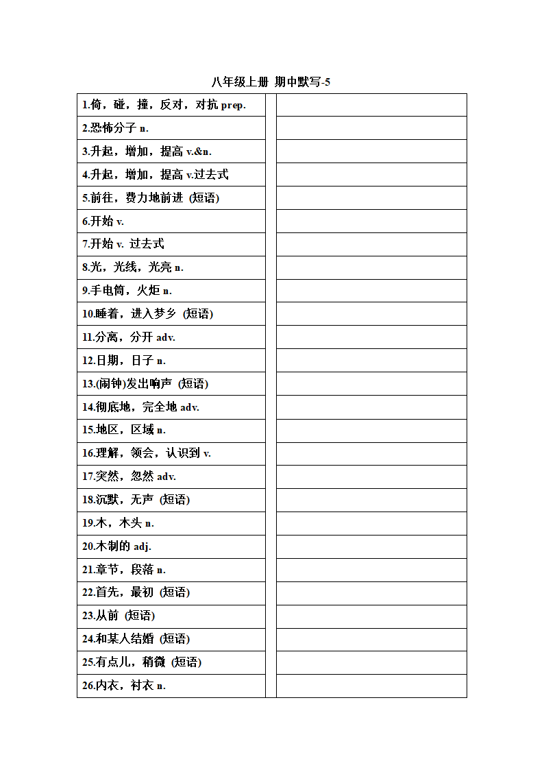 鲁教版(五四学制)八年级英语上册 _期中复习单词等默写表（Units 1-4）（无答案）.doc第5页