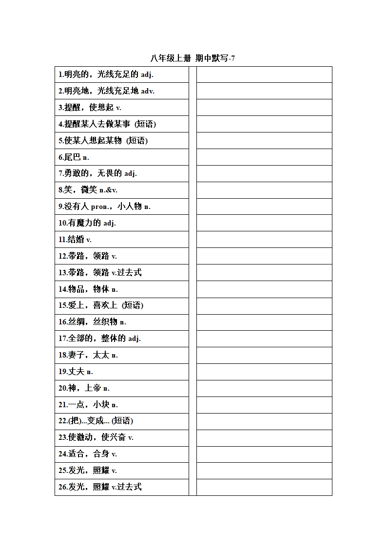 鲁教版(五四学制)八年级英语上册 _期中复习单词等默写表（Units 1-4）（无答案）.doc第7页