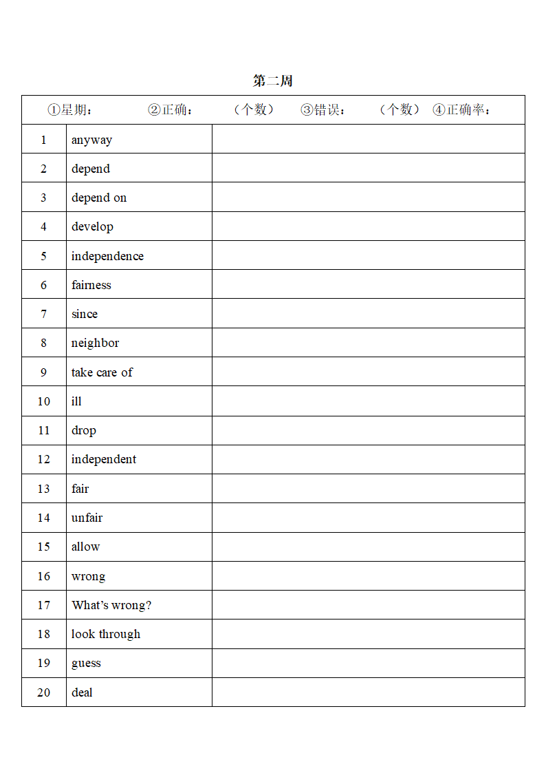 2022年人教版中考复习八年级下册中英词汇默写（第二周）（word版）.doc第1页