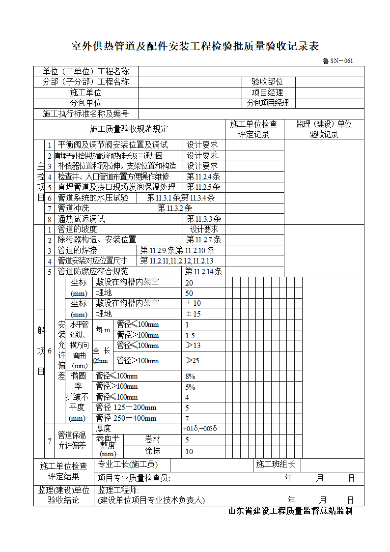 室外供热管道及配件安装工程检验批质量验收记录表.doc第1页