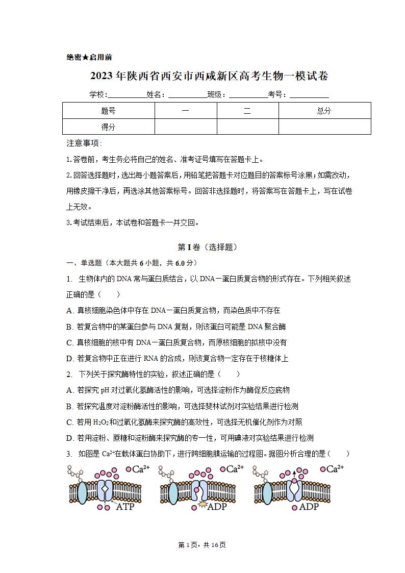 2023年陕西省西安市西咸新区高考生物一模试卷（Word版含解析）.doc第1页