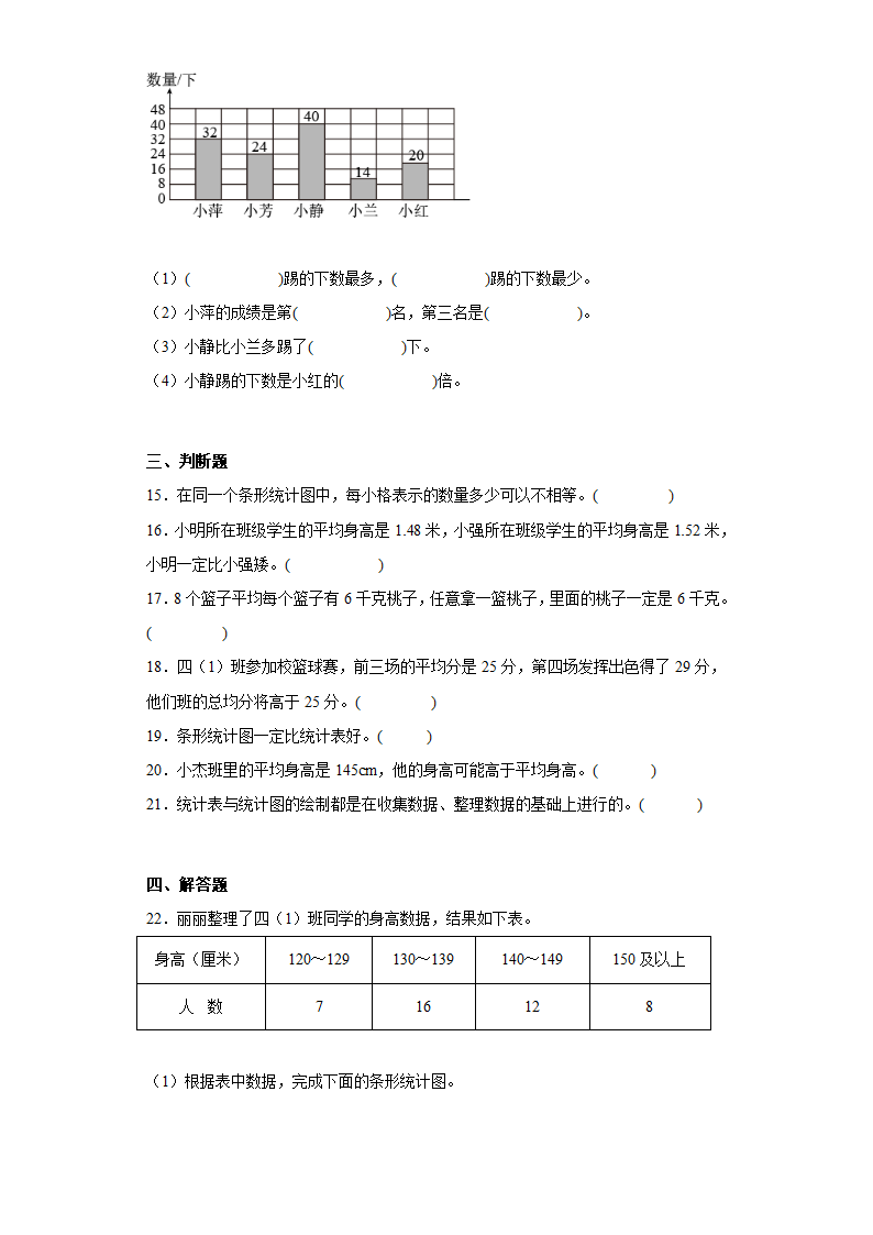 苏教版四年级上册期末高频考点数学试卷（期末押题卷）第四单元统计表和条形统计图（一）（单元测试）（含答案）.doc第4页