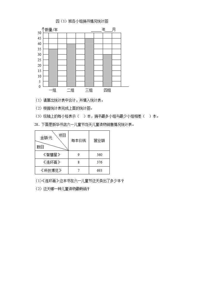 苏教版四年级上册期末高频考点数学试卷（期末押题卷）第四单元统计表和条形统计图（一）（单元测试）（含答案）.doc第7页