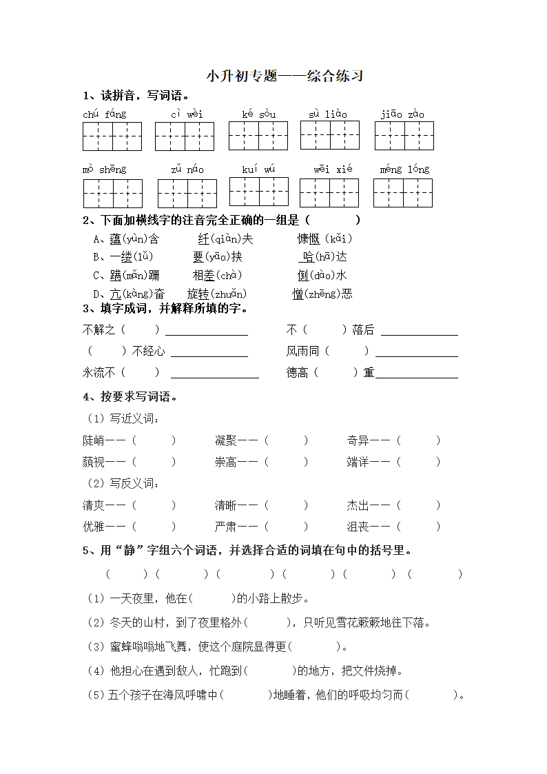 小升初综合练习（无答案）.doc第1页